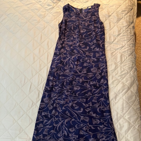 EDDIE BAUER 100% SILK Long Tank Top Purple Patterned Summer Tropical Dress TALL - Picture 1 of 4